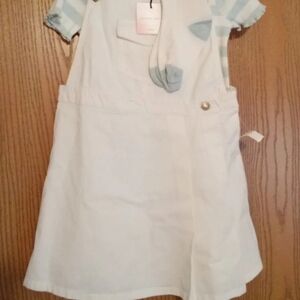 White Pinafore Dress with Striped Shirt